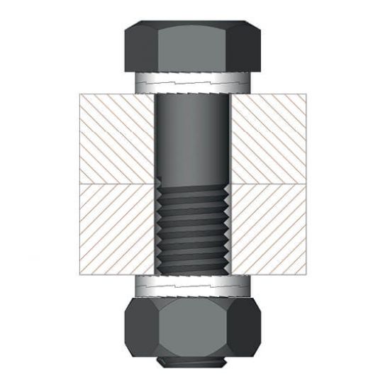 Tornillo hexagonal pasante asegurado a ambos lados